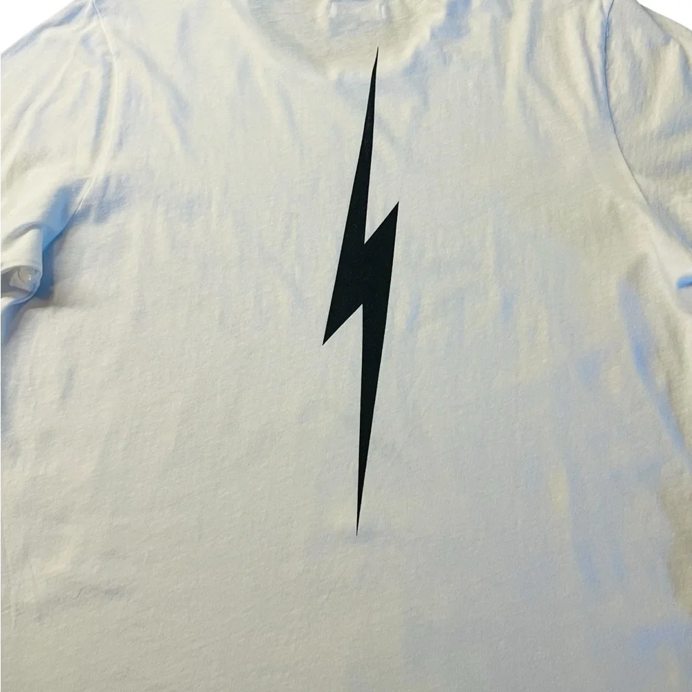 Lauren Moshi White Tee with Black Star and Lightning Bolt Size XL